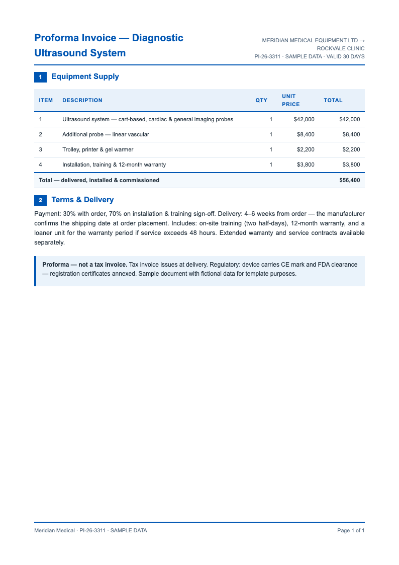 Medical report standard proforma invoice
